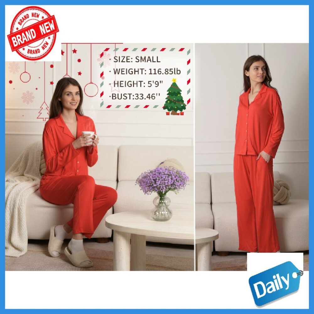 Soft Long Sleeve Pajama Set with Pockets, Button Down Top & Drawstring Pants - Picture 7 of 8